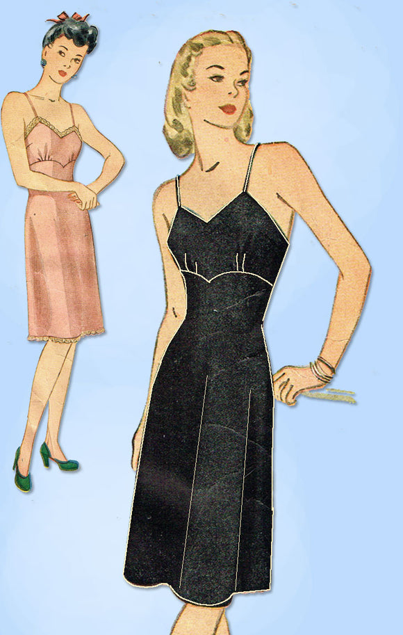 1940s Vintage Simplicity Sewing Pattern 4971 Simple Misses WWII Slip Size 14 32B