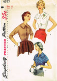 1950s Misses Simplicity Sewing Pattern 4977 FF MIsses Simple Blouse Size 12 30B