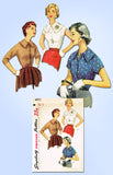 1950s Misses Simplicity Sewing Pattern 4977 FF MIsses Simple Blouse Size 12 30B