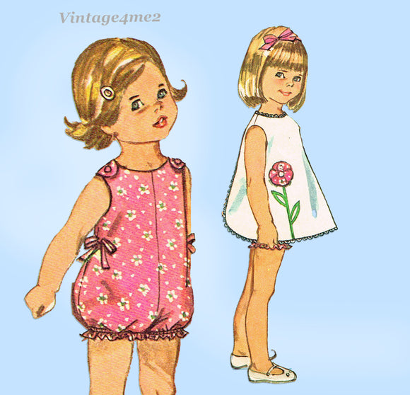 1960s Vintage Simplicity Sewing Pattern 6468 Baby Girls Romper & Apron Size 1