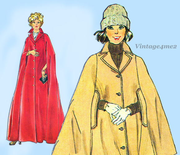 Simplicity 6680: 1970s Uncut Misses Floor Length Cape MED Vintage Sewing Pattern