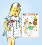 1960s Vintage Simplicity Sewing Pattern 7516 Toddler Girls High Yoke Dress Sz 4