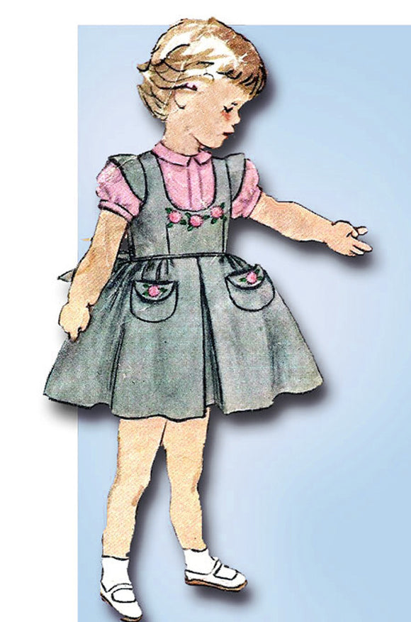 1950s Vintage Simplicity Sewing Pattern 8313 Toddler Girls Jumper Dress Size 3