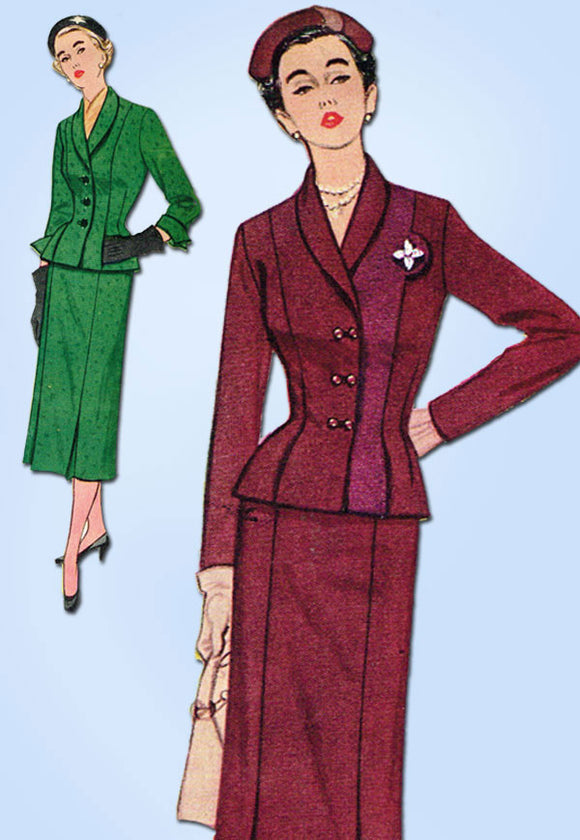 1950s Vintage Simplicity Sewing Pattern 8430 Uncut Misses Half Size Suit 35 B