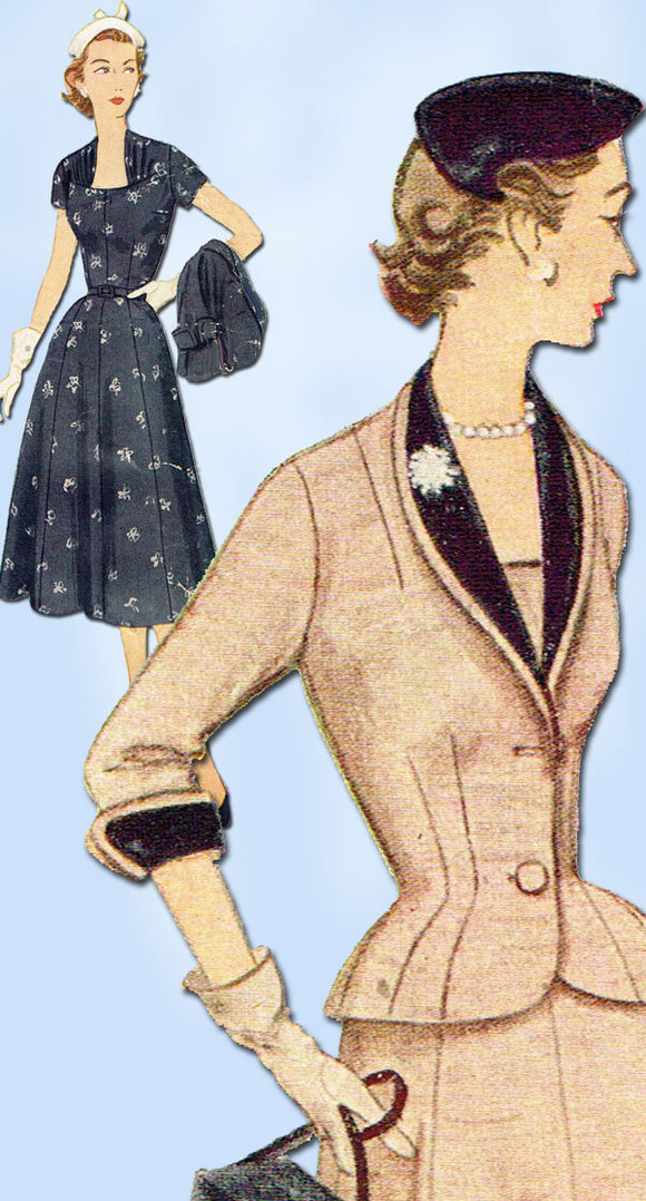 1950s Vintage SImplicity Sewing Pattern 8461 Misses Dress & Jacket Size 12 30B