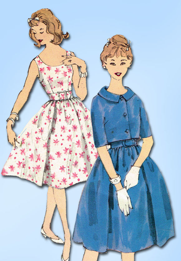 1950s Vintage Vogue Sewing Pattern 1638 Teen Girls Sun Dress & Topper Sz 10 30B