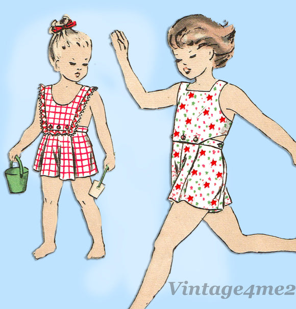 Vogue 2411: 1940s Toddler Girls 2 Piece Playsuit Size 2 Vintage Sewing Pattern - Vintage4me2