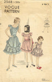 1940s Vintage Toddler Girls Ruffled Dress Vogue Sewing Pattern 2568 Sz6 24B