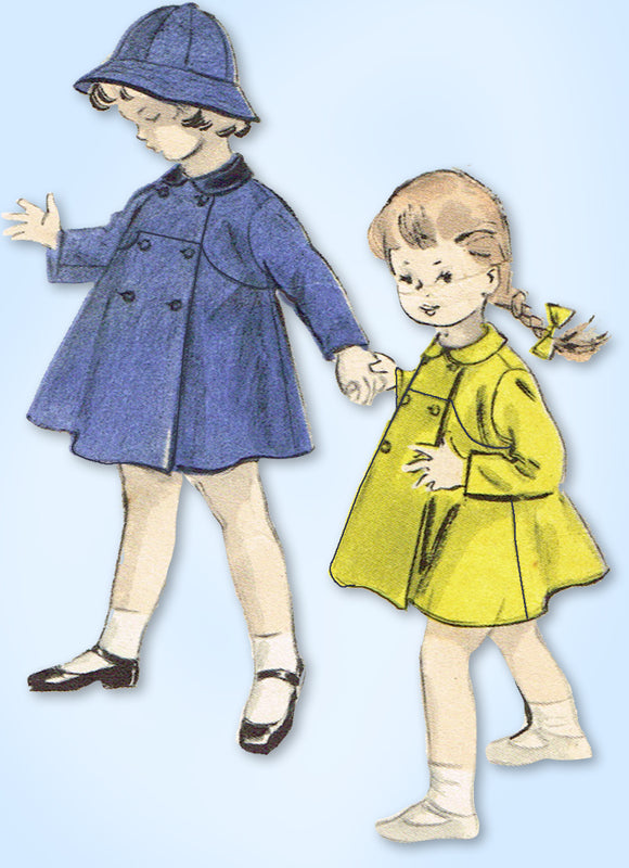 1950s Original Vintage Vogue Pattern 2714 Toddler Girls Flared Coat Size 2 21B