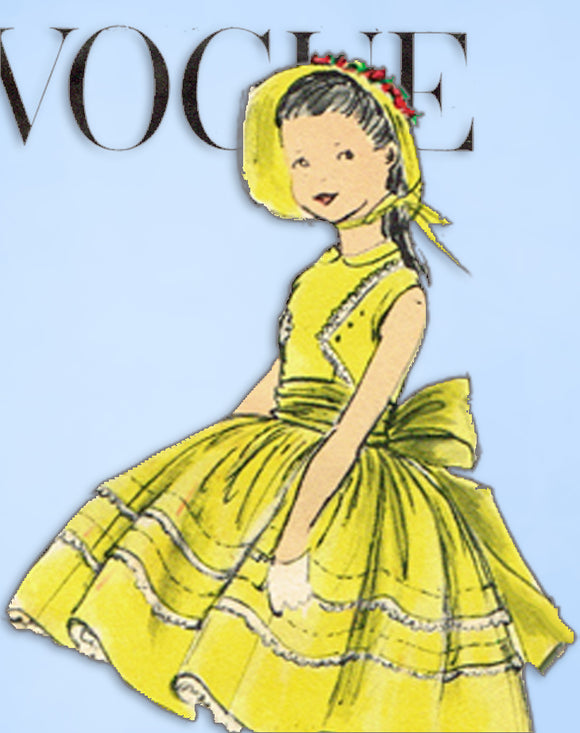 1950s Original Vintage Vogue Sewing Pattern 2744 Toddler Girls Party Dress Sz 6 -Vintage4me2