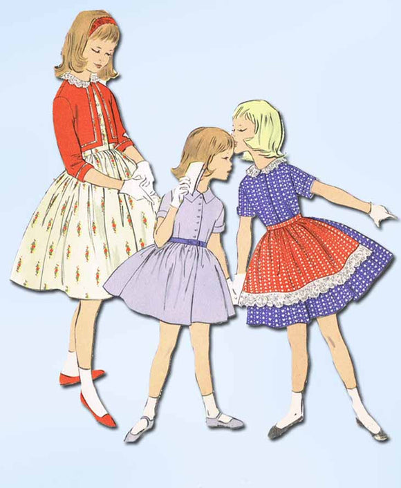 1950s Vintage Vogue Sewing Pattern 2818 Uncut Girls Dress Bolero Apron Size 6