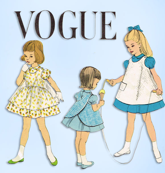 1950s Original Vintage Vogue Pattern 2833 Toddler Girls Dress & Pinafore Size 2