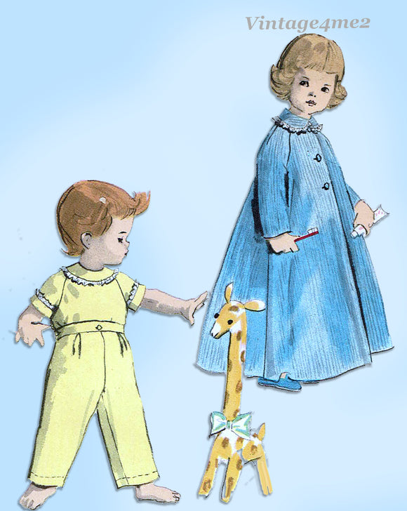 Vogue 2876: 1950s Toddlers Pajamas and Robe Set Sz 2 Vintage Sewing Pattern