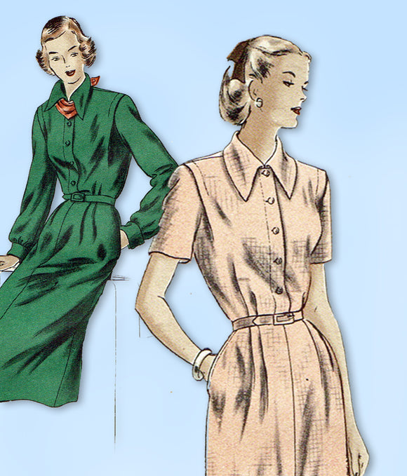 1940s Vintage Vogue Sewing Pattern 6225 Uncut Misses Shirtwaist Dress Sz 38 Bust