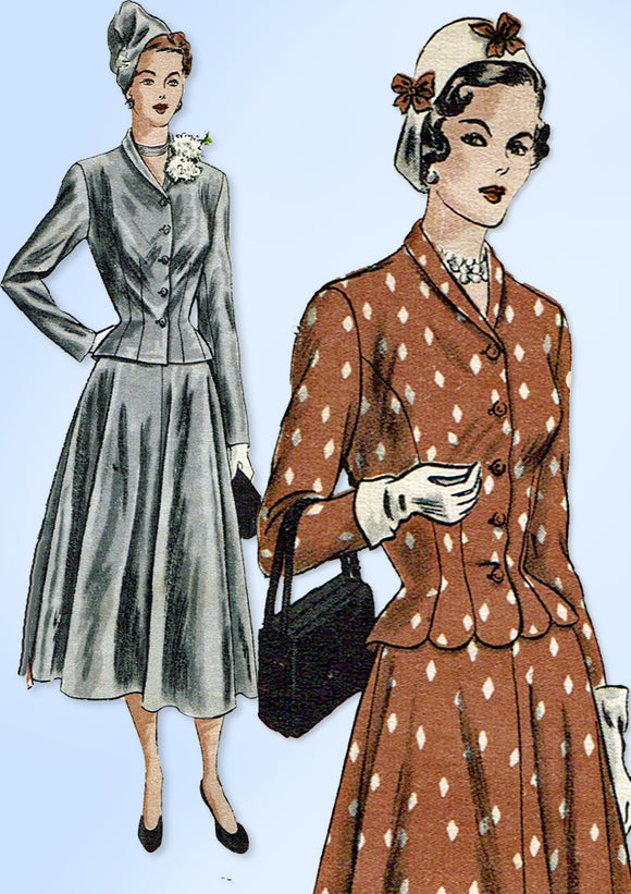 1940s Original Vintage Vogue Pattern 6314 Misses Peplum Suit Size 18 36 Bust