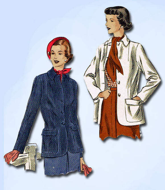 1950s Vintage Vogue Sewing Pattern 6751 Misses Sports Coat or Jacket Size 16 34B