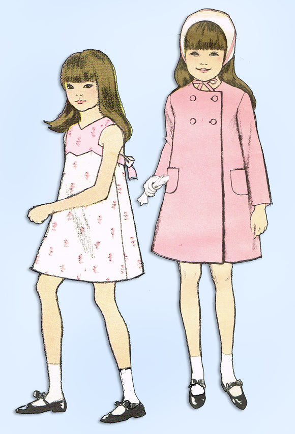 1960s Original Vintage Vogue Pattern 7058 Uncut Toddler Girls Dress & Coat Sz 5