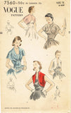 1950s Original Vintage Vogue Pattern 7560 Misses Bolero Capelet or Topper Sz 30B