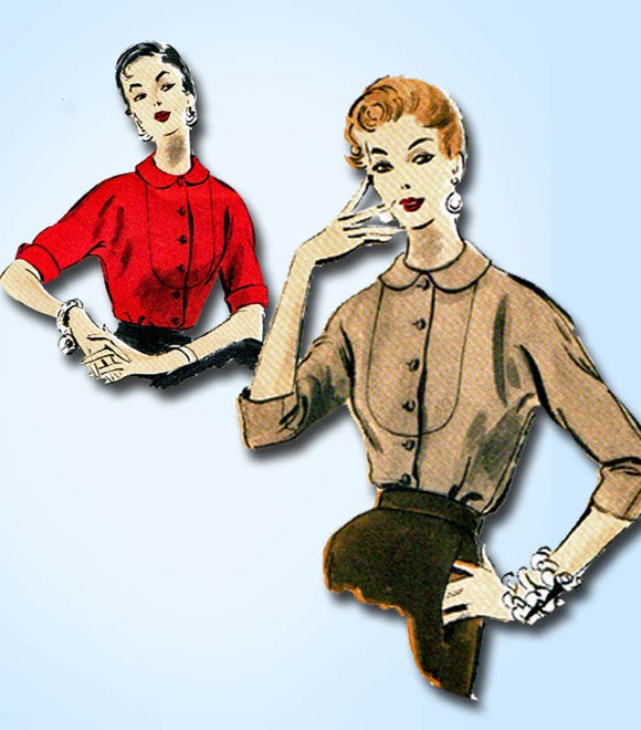 1950s Vintage Vogue Sewing Pattern 8176 Uncut Misses Blouse Size 14 32 Bust