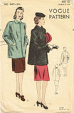 1940s Vintage Vogue Sewing Pattern 9491 WWII Ladies Fur Coat Size 20 38 Bust